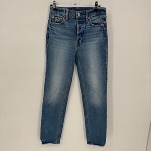 GAP Cheeky Straight High Rise Denim Crop Jeans Medium Wash Button Fly Size 25